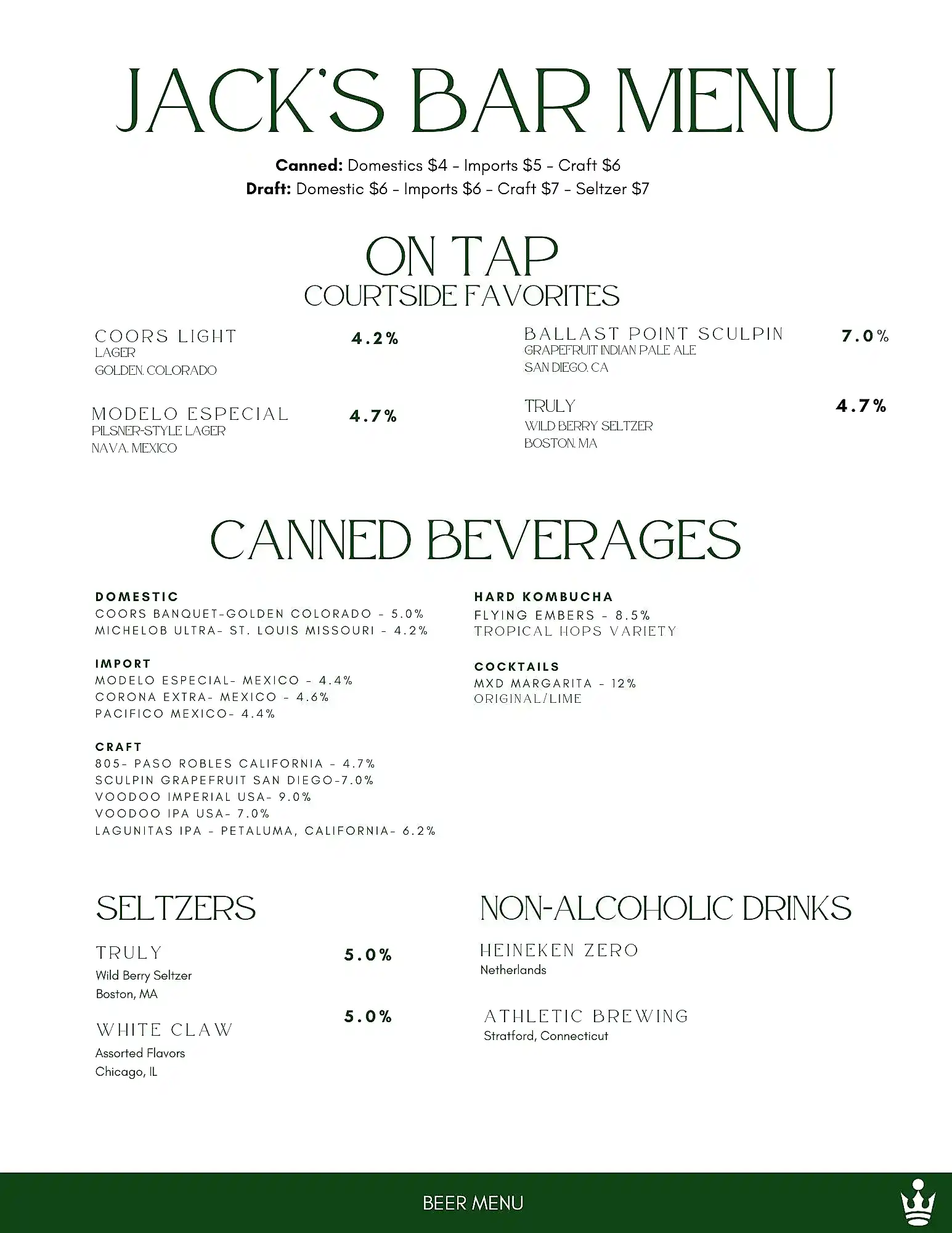 Bar Menu